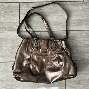 Coach Poppy Gunmetal Metallic Leather Two Way Bag EUC